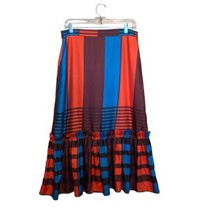 Eva Franco Skirt Flounced Colorblock Midi Ruffle Hem Bold Stripes Sz 12 Festival